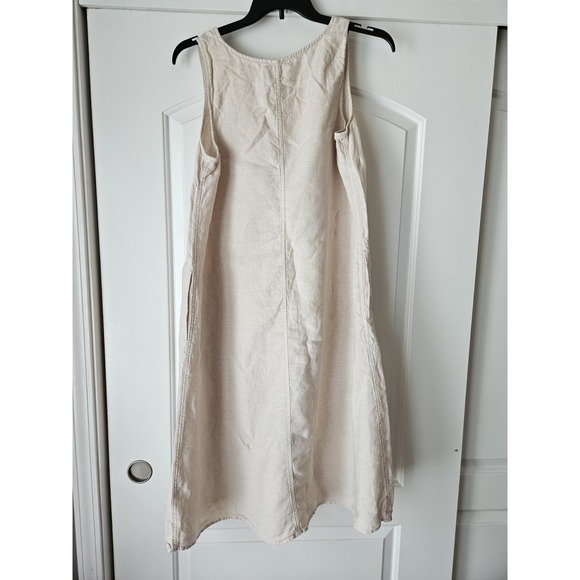 J.Jill Purejill Beige Linen Watercolor Floral Tank Large Dress Pocket Sleeveless - Picture 2 of 6